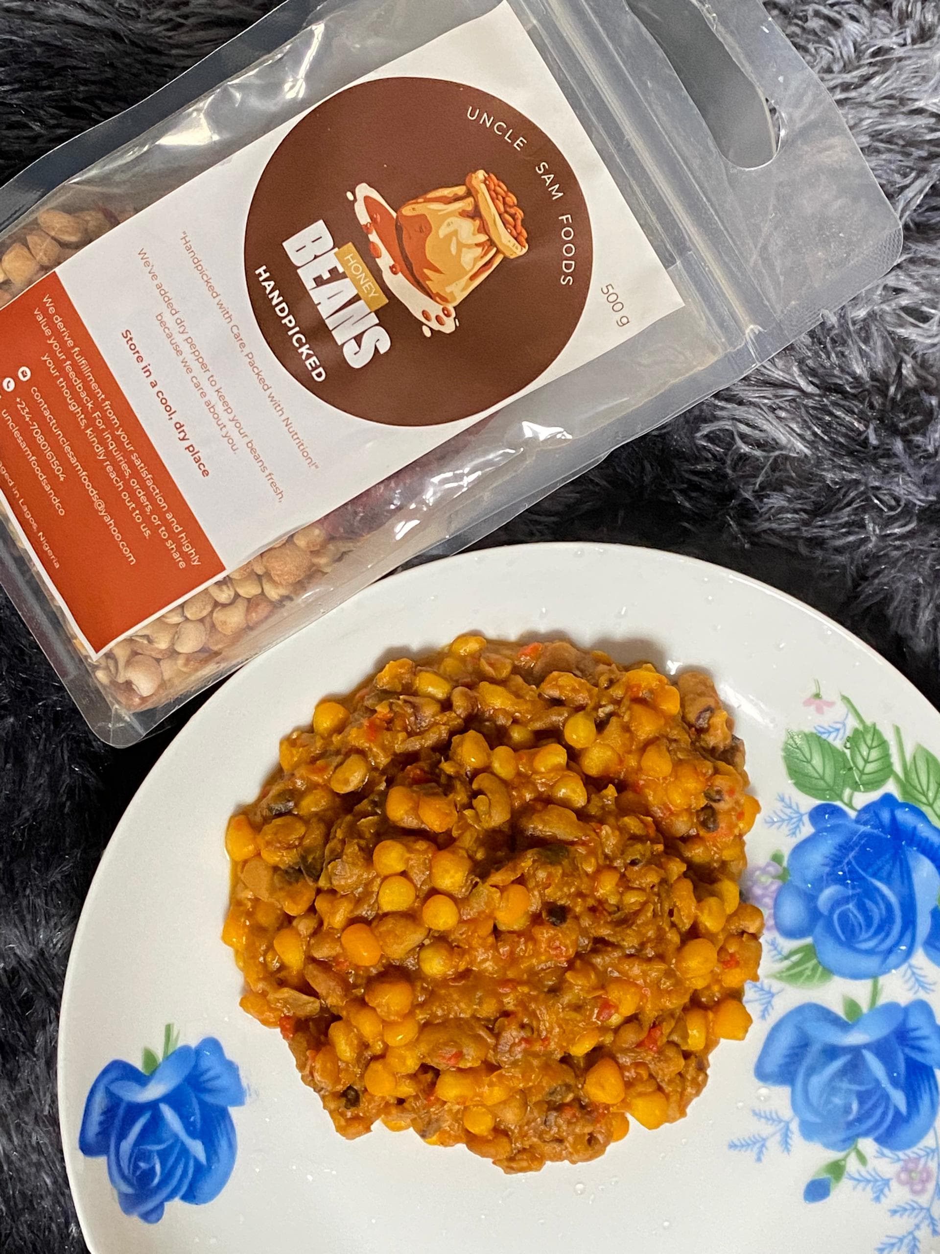 Raw and cooked beans showing Uncle Sam's quality transformation process